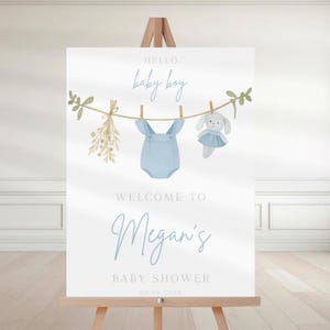 Boho Boy Baby Shower Welcome Sign, Boy Clothesline, Hello Baby Welcome Sign, Baby Shower Decoration, Boy Baby Shower Entrance, Editable