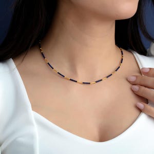 14K Real Solid Gold – Lapis Necklace – Egyptian Revival – Minimalist Design – Fine Jewelry Pendant
