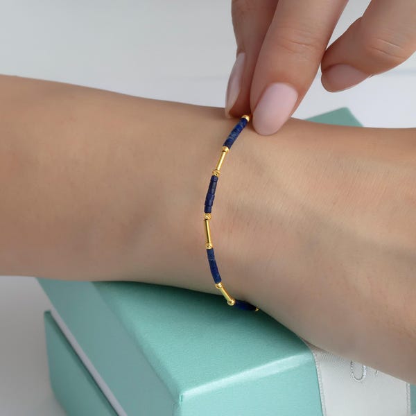 Handcrafted 14k Gold Lapis Lazuli Bracelet: Ancient Egyptian Style