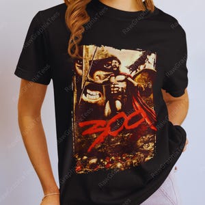 300 Spartan Warrior Graphic T-Shirt, Battle of Thermopylae Movie Tee, Ancient Greece Action Film Shirt