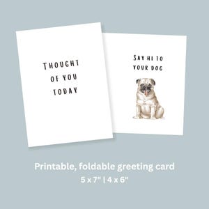 Tarjeta de felicitación "Pensando en ti", regalo para amantes de los perros, personalizable, elementos dibujados a mano, descarga instantánea, tarjeta plegable de 5x7, 4x6, GRT018