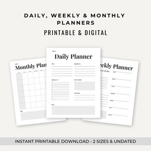 Daily Planner | Printable & Digital Undated Daily, Weekly, Monthly Planner | Productivity Tool