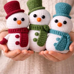 Handmade Amigurumi Snowman  • Crochet Christmas Decor • Holiday Winter Ornament •  Plush Snowmen •