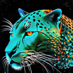 ElectricPanther. Digital Art Print, Wall Art, AI Generated, AI Art, Digital Download, Home Decor, Printable
