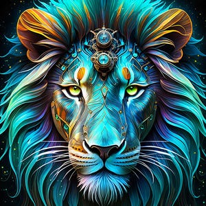 Cosmic Lion. Digital Art Print, Wall Art, AI Generated, AI Art, Digital Download, Home Decor, Printable