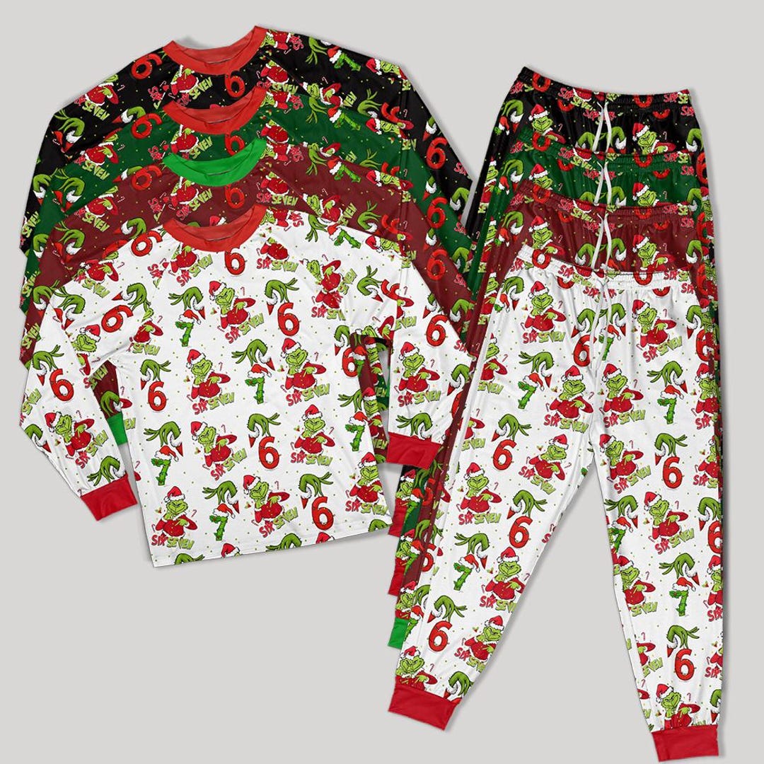 Funny 67 Six Seven Meme Christmas Pajamas, Santa Six Seven Christmas ...