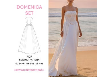 Lace Corset and Maxi Skirt Pattern PDF Bridal Set Sewing Tutorial Boned Bustier Gathered Skirt Romantic Style Wedding Outfit DIY Formal Wear