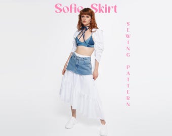 Ruffle Skirt Pattern Sewing Tutorial Beginner Friendly Project Fashion Design Asymmetrical Midi Skirt Making Guide Casual Summer Outfit