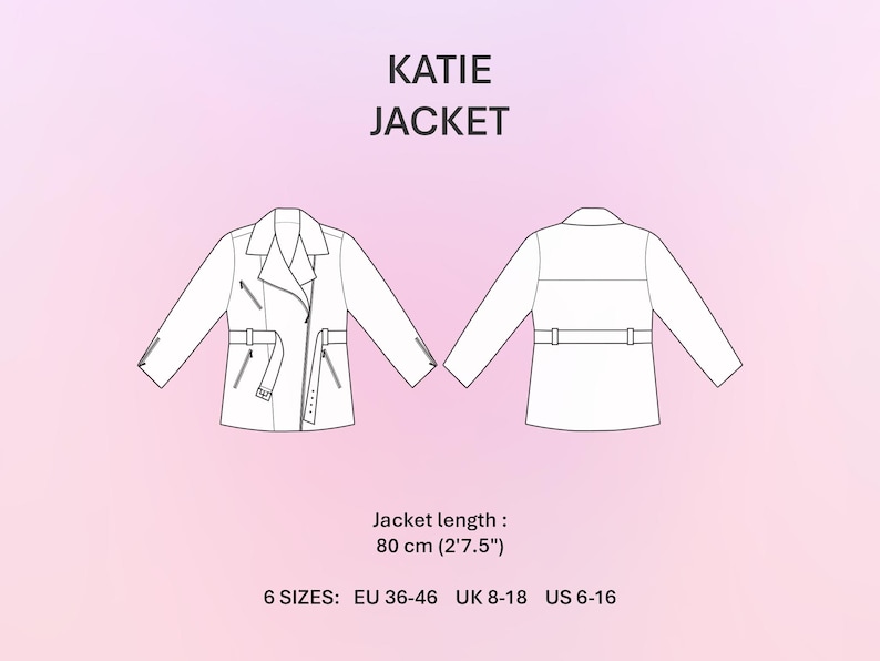 Sewing Pattern PDF Womens Biker Jacket Moto Style Tutorial Asymmetrical Zip Loose Fit Belted Design Step By Step Instructions Summer Streetwear DIY Festival Outfit