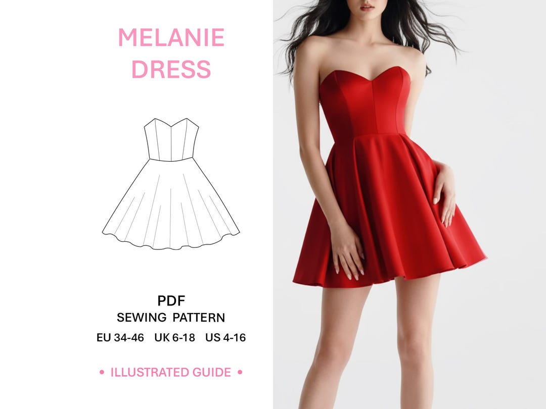 Cocktail Mini Dress Pattern Sewing Pdf Illustrated Guide Corset Bodice ...
