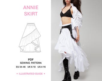 Maxi Skirt Pattern PDF Download Sewing Project Ruffle Hem Skirt with Elastic Waistband Step Guide Fashion Design Stylish Women Wear