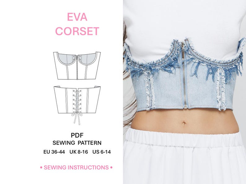 Corset Sewing Pattern PDF Download Instructional Booklet Easy Sewing Patterns Step By Step Guide Fashion DIY Creation Alternative Style Garment Denim Clothing Boho Style