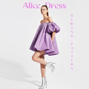 Mini robe à manches bouffantes, téléchargement numérique, couture, guide facile, poches latérales, épaules dénudées, mode, bricolage, tenue d'invité de mariage, été