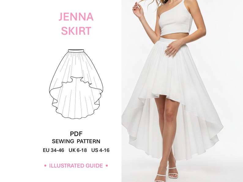 Skirt Pattern PDF Sewing Project Digital Download Format Beginner Friendly Instructions Easy Tutorial Guide Multiple Size Options Printable Pattern DIY Womans Clothes