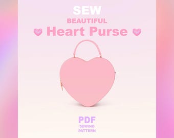 Heart Purse Pattern Pdf Sewing Heart Shaped Shoulder Bag Fashion Design Romantic Style Cute Gift For Her DIY Stylish Woman Accessory