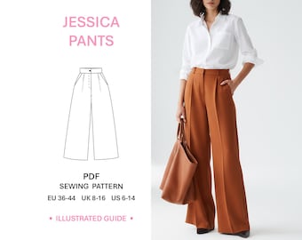 Palazzo Pants Sewing Pattern Womens Wide Leg Flowy Trousers With Pockets Easy Illustrated Guide Fashion Design Elegant Style PDF Download