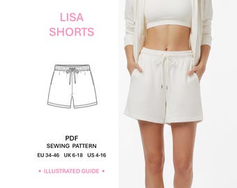 Lounge Shorts Sewing Pattern PDF Womens Sweat Shorts with Elastic Waist Beginner Illustrated Guide Loungewear DIY Casual Clothing Digital