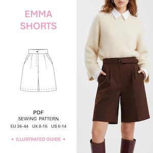 Bermuda Shorts Sewing Pattern PDF Womens High Waist Knee Length Shorts with Pockets Casual Outfit Illustrated Guide Digital Download