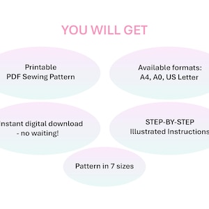 YOU WILL GET: printable PDF sewing pattern, instant download, step-by-step instructions, and is available in 7 sizes and A4, A0, and US Letter formats.