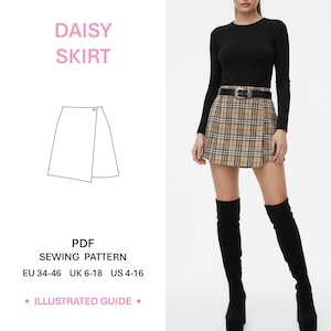 Wrap Skirt Digital Sewing Pattern Fashion Design Style Mini Skirt PDF Pattern For Woman Sewing Illustrated Instructions Casual Wear