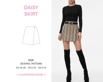 Wrap Skirt Digital Sewing Pattern Fashion Design Style Mini Skirt PDF Pattern For Woman Sewing Illustrated Instructions Casual Wear