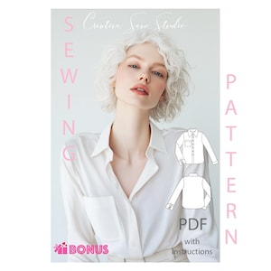 Women Blouse Sewing Pattern PDF Blouse Pattern Long Sleeve Shirt Cotton Shirt PDF Womens Shirts Pattern Learn To Sew Shirt Beginner Blouse