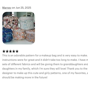 Customer Review: This ia an adorable pattern for a makeup bag and a very easy to make.
