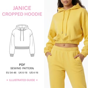 Comfy Cropped Hoodie Sewing Pattern Womens Hooded Sweatshirt Modern Everyday Wear Relaxed Pullover Beginner Illustrated Guide PDF Download
