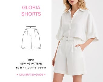 Linen Pleated Shorts Sewing Pattern Womens High Waist Tailored Shorts with Pockets  Illustrated Tutorial Smart Casual Style PDF Download