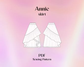 Skirt Pattern PDF Digital Sewing Step Tutorial Ruffle Skirt Template Maxi Layered Asymmetrical Elastic Waistband Design Fashion Style