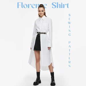 Patrón de vestido camisero, descarga digital, proyecto de costura, ropa de mujer, botones, cuello clásico, manga larga, guía ilustrada, atuendo de verano