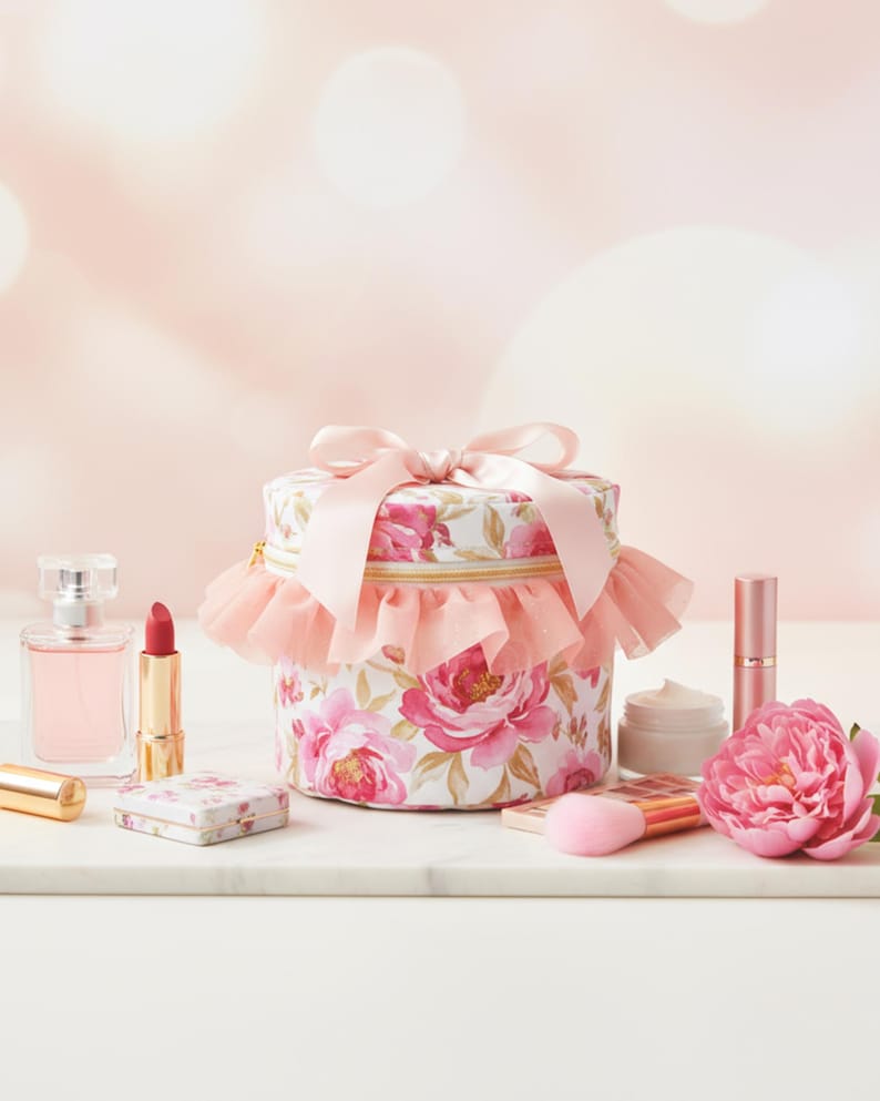 Quilted Makeup Bag Beginner Zipper Pouch Travel Organizer Gift Idea For Mom  Bathroom Storage Vanity Case Sewing Pattern Video Guide Step Instructions Digital File Instant Access Quilted Tutorial Instant Download Make Up Bag With Ruffle And Bow