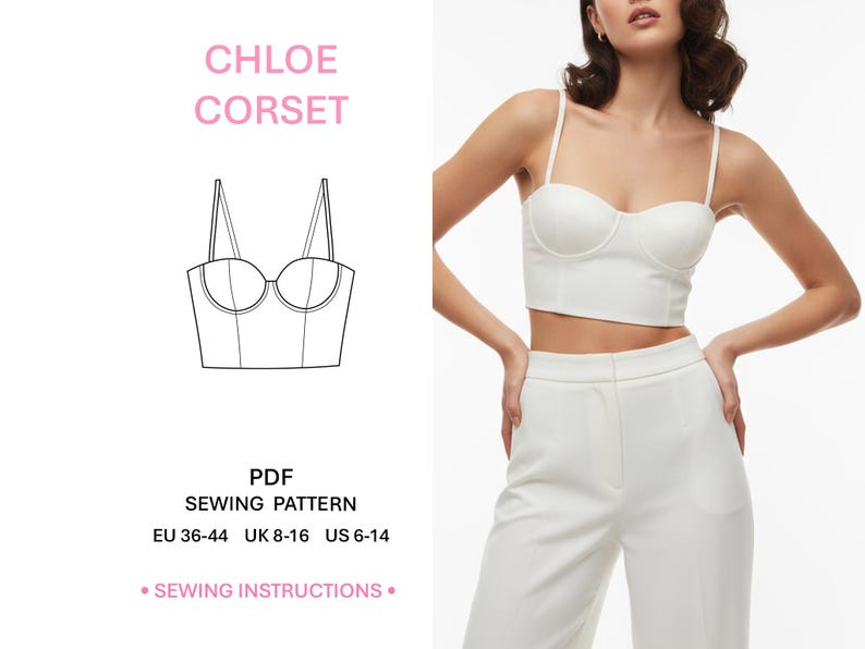 Corset Pattern Sewing PDF Printable Template DIY Fashion Project Multiple Sizes Sewing Detailed Instructions Modern Womans Clothes Patterns Casual Wear Digital Download
