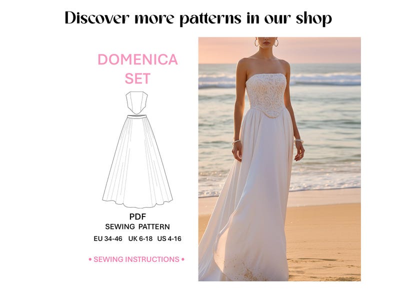 Digital PDF Patterns Sewing for Woman Easy Tutorial Step By Step Guide Instructions Included Multiple Sizes Bridal Outfit Summer Pattern