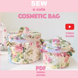 Necessaires com Babados - Moldes de Costura em PDF - Vídeo Passo a Passo Fácil - Tutorial de Necessaire Acolchoada - Bolsa Redonda com Zíper - Presente para a Mamãe