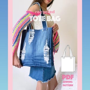 Denim Tote Bag Pattern Sewing Tutorial Digital Download PDF Instructions Beginner Friendly Eco Craft Upcycle Project Market Bag Everyday Use