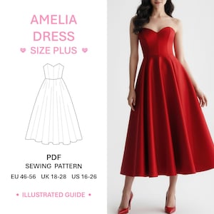 Strapless Gown Pattern Size Plus Formal Dress Sewing Tutorial Midi Skirt Sweetheart Neckline Design Bodice Template Corset Style Wedding