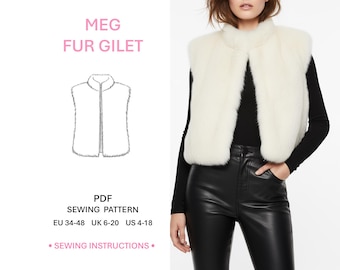 Faux Fur Gilet Sewing Pattern For Women Wedding Fur Vest Pattern PDF Stand Up Collar Enlarged Shoulders Design Fashion Style