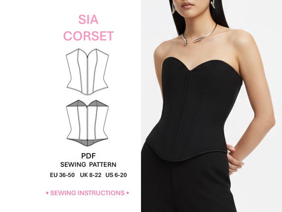 Sweetheart Corset Pattern PDF Sewing Hourglass Silhouette Bustier Template Waist Shaping Zipper Back Boned Bodice Modern Womens Clothes