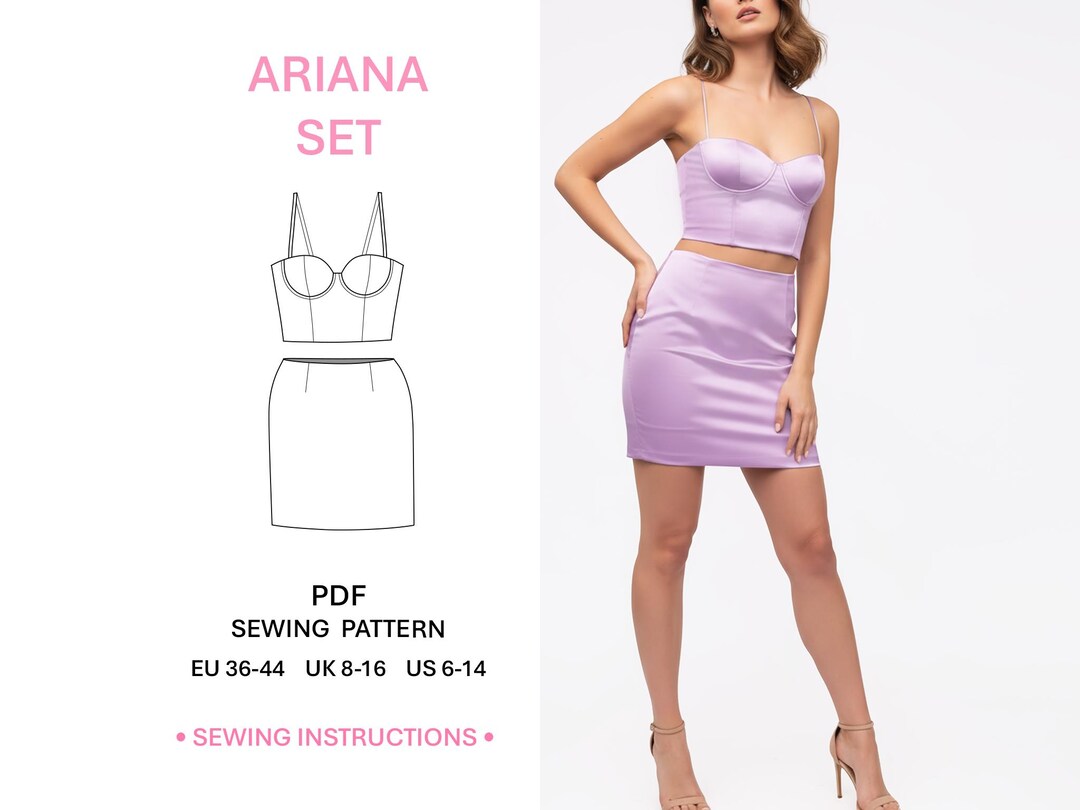Cupped Corset and Mini Skirt Summer Set Pattern PDF Sewing Template Two ...