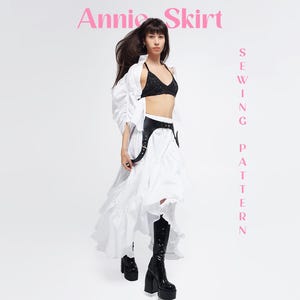 マキシスカートの型紙 PDF ダウンロード 縫製プロジェクト ゴムウエストバンド付きフリル裾スカート ステップガイド ファッションデザイン スタイリッシュな夏服