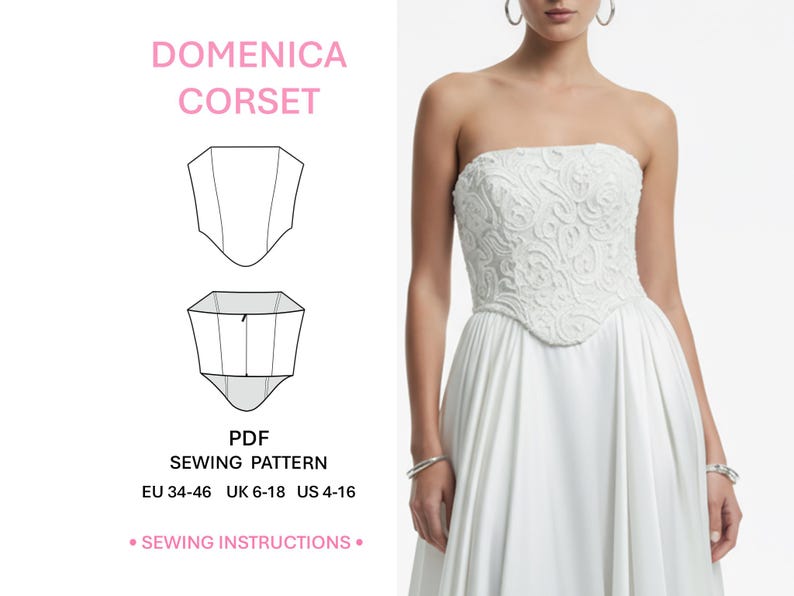 Digital PDF Pattern Corset Tutorial Sewing Guide Step By Step Instructions Multiple Sizes Included DIY Fashion Formal Event Summer Outfit Clothes Pattern Elegant Design