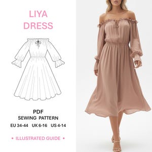Design med hjärtformad halsringning Mönster för formell klänning i PDF-format Syguide Handledning för aftonklänningar Midi-längd Balmode Damkläder bild 15