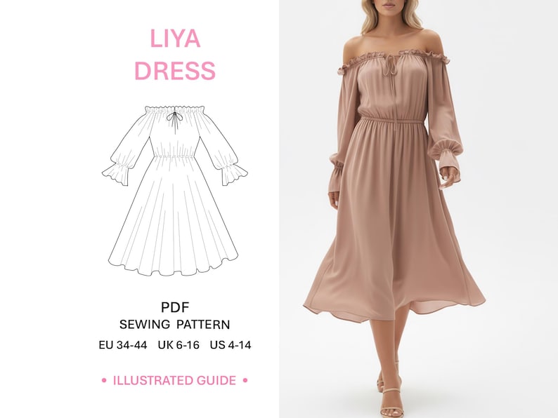 Design med hjärtformad halsringning Mönster för formell klänning i PDF-format Syguide Handledning för aftonklänningar Midi-längd Balmode Damkläder bild 15