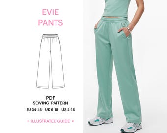 Loose Fit Pants Sewing Pattern Womens Elastic Waist Joggers with Pockets Relaxed Casual Trousers Beginner Illustrated Tutorial Digital PDF