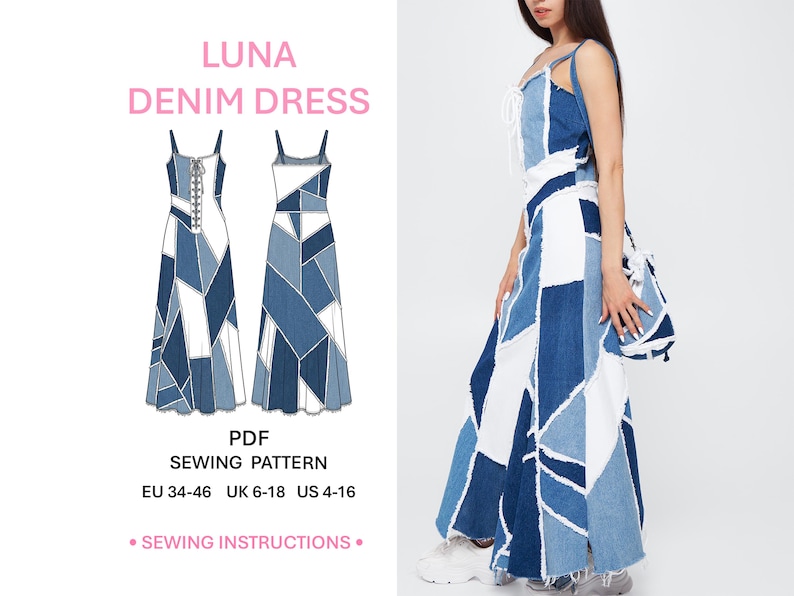 Dress Pattern Digital Download Sewing Tutorial Printable PDF Format A0 Fashion Project Sewing Guide DIY Clothing Creation Sustainable Fashion Idea Instructions Size Chart Included Gift for Seamstress