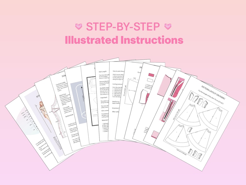 STEP-BY-STEP Illustrated Instructions Sweetheart Neckline Design Formal Dress Pattern PDF Sewing Guide Evening  Gown Making Tutorial Midi Length Prom Fashion Style Summer Wear
