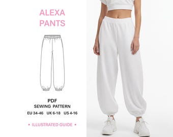 Womens Jogger Pants Sewing Pattern Loose Fit Sweatpants with Pockets Elastic Waist and Cuffed Hem Beginner-Friendly Guide Digital Download