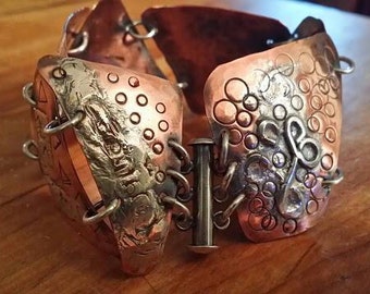 B93121 Sterling Silver & Copper Linked Cuff bracelet