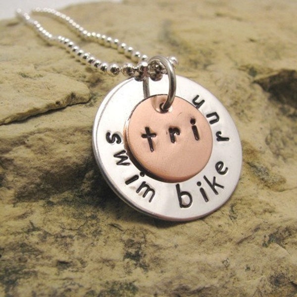 Triathlon Sterling Silver Charm - swim bike run - Tri Jewelry - can also be Duathlon